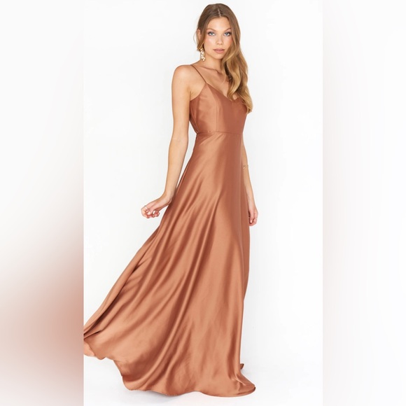 Show Me Your Mumu Faith Maxi Dress in Copper Luxe Satin - Picture 2 of 14